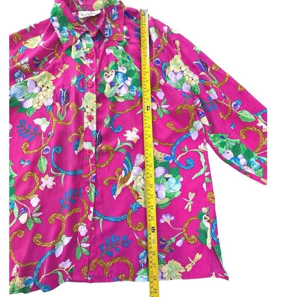 VTG Diane Von Furstenberg XL 100% Silk Button Up Blouse Floral Tropical Resort - Picture 16 of 16